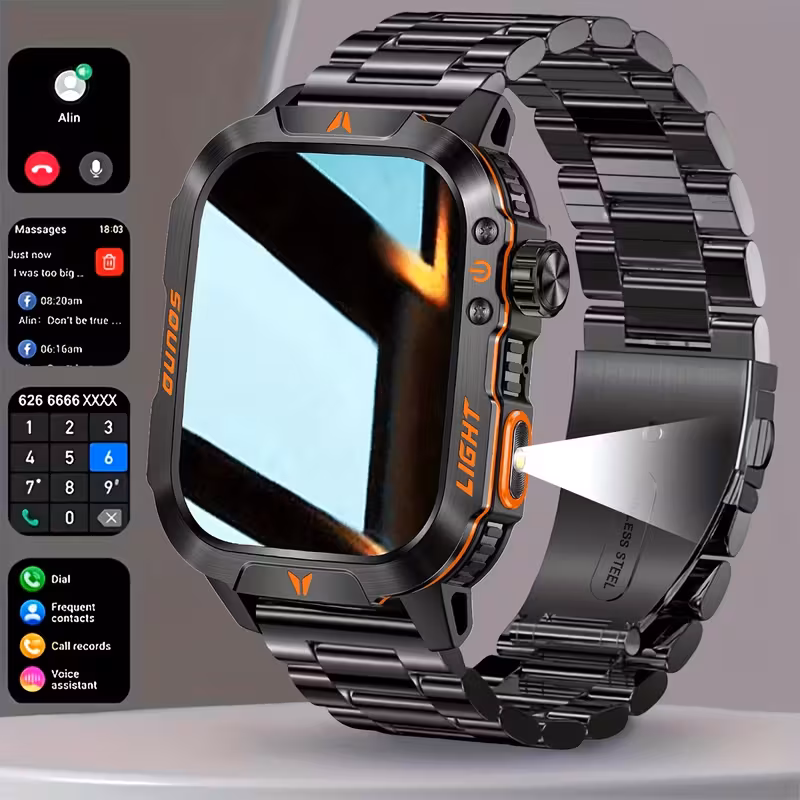 Brand New Stylish Square Men'S Outdoor Sports Smart Watch Wireless Call Flashlight AI Voice Assistant Sports Tracker Suitable for Android And Ios Men'S Sports Smart Bracelet