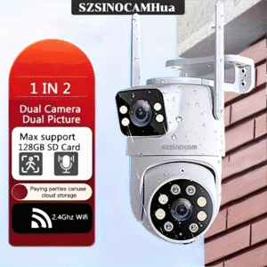 SZSINOCAM Wireless Security Camera with Dual Lenses, Rotating, Night Vision, Dynamic Detection, Two-Way Call, Wifi Connectivity - 720P High-Quality Imagery